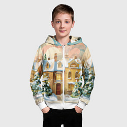 Толстовка на молнии детская Новогодний город, цвет: 3D-белый — фото 2