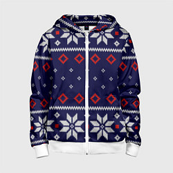 Толстовка на молнии детская Вязаный новогодний узор, цвет: 3D-белый