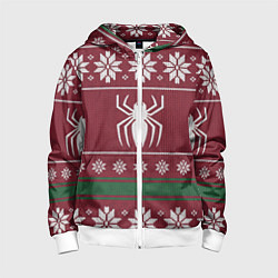 Толстовка на молнии детская Рождественский свитер Человека паука, цвет: 3D-белый