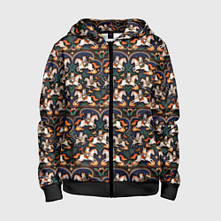 Толстовка на молнии детская Новогодние коты всадники на лошади, цвет: 3D-черный