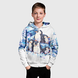 Толстовка на молнии детская Пингвины и лёд, цвет: 3D-белый — фото 2