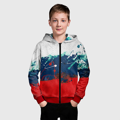 Детская толстовка на молнии Триколор РФ / 3D-Красный – фото 3
