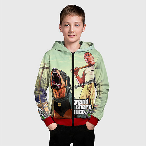 Детская толстовка на молнии GTA 5: Franklin Clinton / 3D-Красный – фото 3