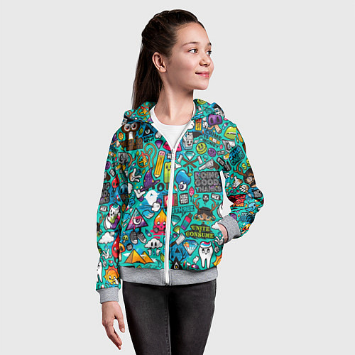 Детская толстовка на молнии Стикербомбинг / 3D-Меланж – фото 4