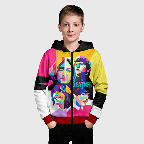 Детская толстовка на молнии The Beatles: Poly-art / 3D-Красный – фото 3