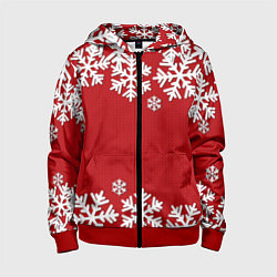 Толстовка на молнии детская Снежинки, цвет: 3D-красный