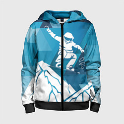 Толстовка на молнии детская Горы и сноубордист, цвет: 3D-черный