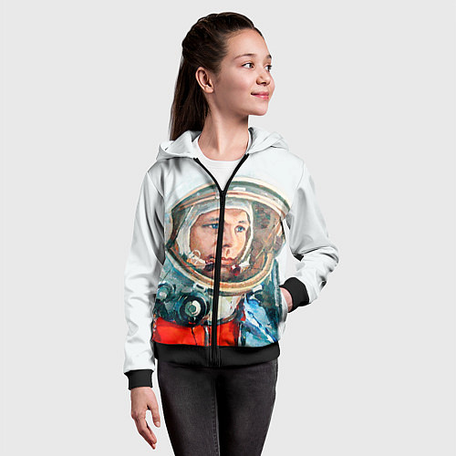 Детская толстовка на молнии Гагарин в полете / 3D-Черный – фото 4
