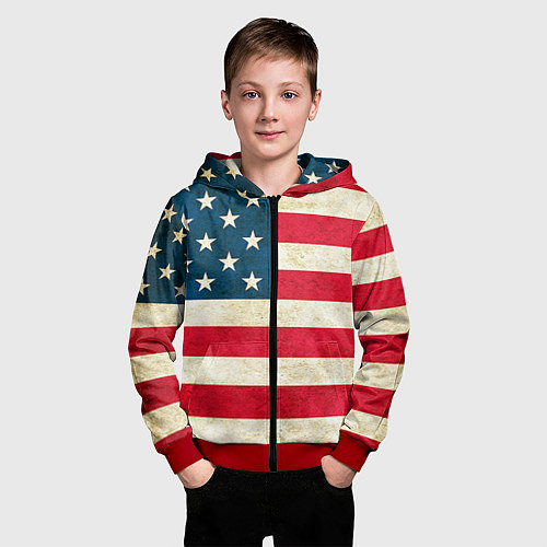 Детская толстовка на молнии США / 3D-Красный – фото 3