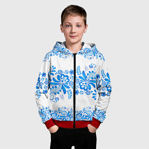 Детская толстовка на молнии Гжель / 3D-Красный – фото 3