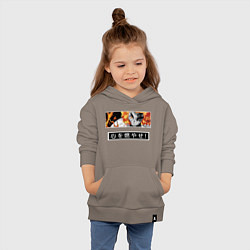 Толстовка детская хлопковая Ренгоку Кенджуро взгял клинок демонов столб пламен, цвет: утренний латте — фото 2