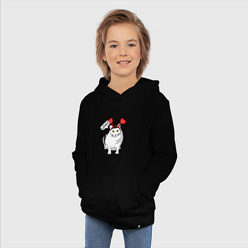 Детская толстовка-худи Кот Бендер Мем Love / Черный – фото 3