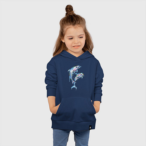 Детская толстовка-худи Dolphins Watercolour / Тёмно-синий – фото 4