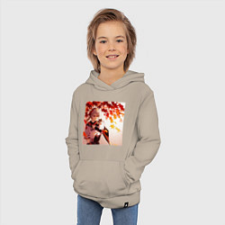 Толстовка детская хлопковая Каэдэхара Кадзуха с котенком Геншин Импакт, цвет: миндальный — фото 2