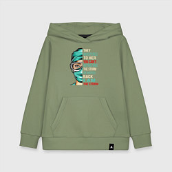 Толстовка детская хлопковая Они шептали, ты не выдержишь бурю, она прошептала, цвет: авокадо