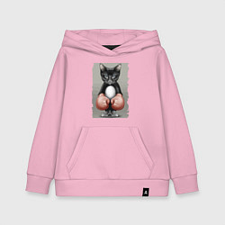 Толстовка детская хлопковая Крутой котяра в боксёрских перчатках Cool cat in b, цвет: светло-розовый
