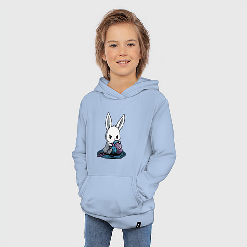 Детская толстовка-худи Зайчонок обнял клубки The bunny hugged the balls / Мягкое небо – фото 3