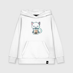 Толстовка детская хлопковая Котик с бабл ти, цвет: белый