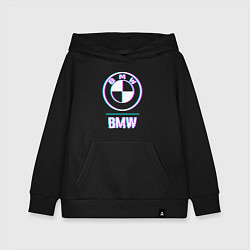 Толстовка детская хлопковая Значок BMW в стиле glitch, цвет: черный