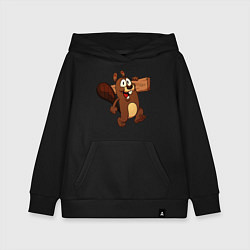 Толстовка детская хлопковая Бобер несет брус, цвет: черный