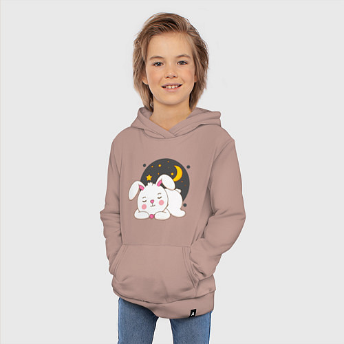 Детская толстовка-худи Спящий Зайка / Пыльно-розовый – фото 3