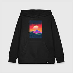 Толстовка детская хлопковая Синтвейв горы на закате, цвет: черный