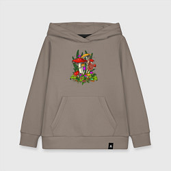 Толстовка детская хлопковая Мухоморы и улитка - инди кид, цвет: утренний латте