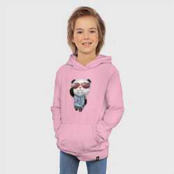 Толстовка детская хлопковая Прикольный пандёныш в темных очках и наушниках, цвет: светло-розовый — фото 2