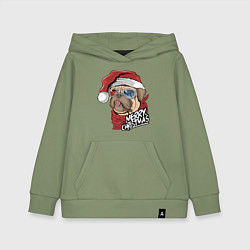 Толстовка детская хлопковая Pug merry christmas, цвет: авокадо