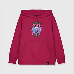 Толстовка детская хлопковая Кот супергерой с цветами, цвет: маджента