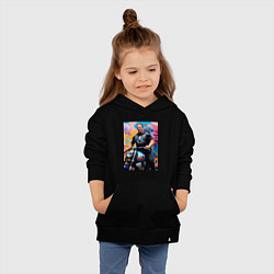 Толстовка детская хлопковая Арнольд Шварценеггер - крутой байкер - нейросеть, цвет: черный — фото 2