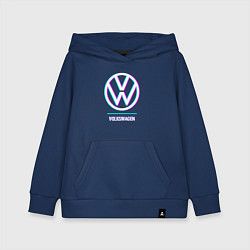 Толстовка детская хлопковая Значок Volkswagen в стиле glitch, цвет: тёмно-синий