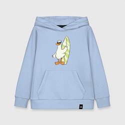 Толстовка детская хлопковая Гусь серфингист в очках, цвет: мягкое небо