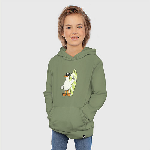 Детская толстовка-худи Гусь серфингист в очках / Авокадо – фото 3