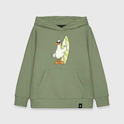 Толстовка детская хлопковая Гусь серфингист в очках, цвет: авокадо
