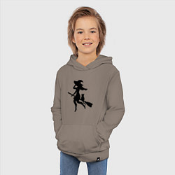 Толстовка детская хлопковая Ведьмочка и кот на метле, цвет: утренний латте — фото 2