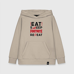 Толстовка детская хлопковая Надпись: eat sleep Fortnite repeat, цвет: миндальный
