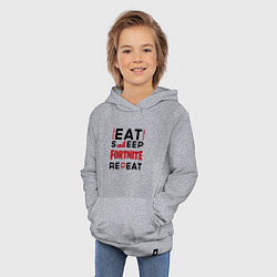 Толстовка детская хлопковая Надпись: eat sleep Fortnite repeat, цвет: меланж — фото 2