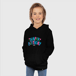 Толстовка детская хлопковая Надпись happy birthday, цвет: черный — фото 2