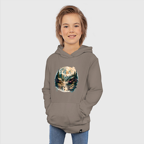 Детская толстовка-худи Японские дома на фоне гор в стиле моротай / Утренний латте – фото 3