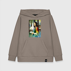 Толстовка детская хлопковая Мона Лиза в библиотеке - нейросеть - акварель, цвет: утренний латте