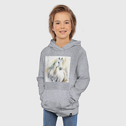 Толстовка детская хлопковая Акварельный белый конь, цвет: меланж — фото 2