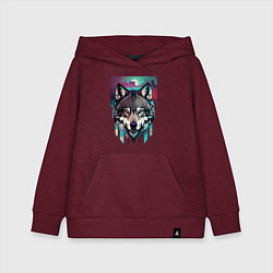 Толстовка детская хлопковая Морда волка - акварель, цвет: меланж-бордовый