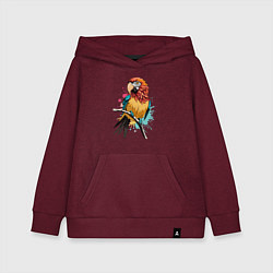 Толстовка детская хлопковая Акварельный попугай, цвет: меланж-бордовый