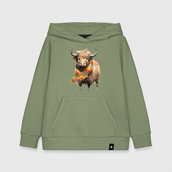 Толстовка детская хлопковая Буйвол в шарфе, цвет: авокадо
