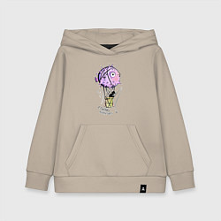 Толстовка детская хлопковая Воздушный шар из рыбы фугу и рыбак с удочкой, цвет: миндальный