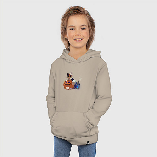 Детская толстовка-худи Кошка с Тыквой / Миндальный – фото 3