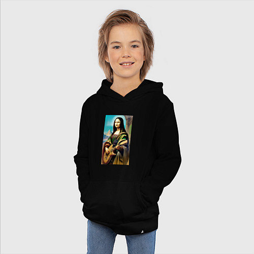 Детская толстовка-худи Мона Лиза лабает на гитаре / Черный – фото 3