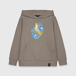 Толстовка детская хлопковая Птица Сирин в цветах по мотивам гжельской росписи, цвет: утренний латте