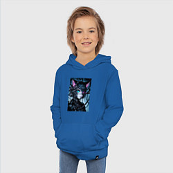 Толстовка детская хлопковая Cyber cat - ai art, цвет: синий — фото 2